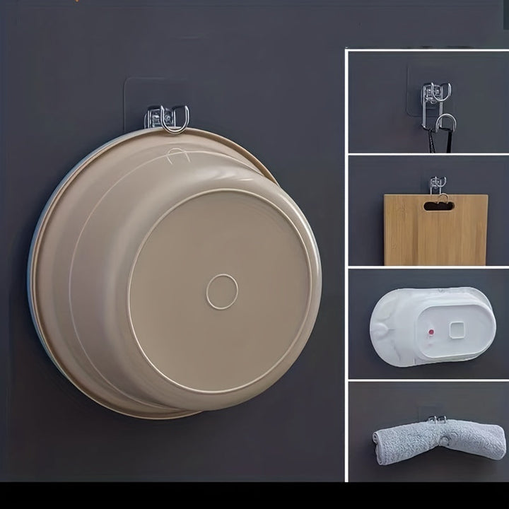 1pc Soporte de Lavabo Metálico Montado en la Pared Moderno, Estilo Casual Sin Taladro, Estante de Almacenamiento con Ganchos de Acero Inoxidable de Fácil Instalación para Organización de Baño, Organizadores y Almacenamiento de Baño, Ganchos de Utilidad