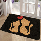 1 alfombra de entrada con silueta de gato Whisker Wonders, rectangular, de poliéster, base antideslizante de PVC, lavable a máquina, para interior/exterior, diseño con corazón