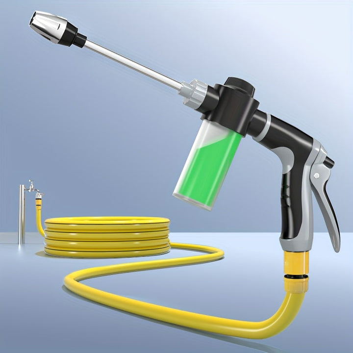 Pistola de agua de alta presión con cañón largo de metal mejorada, conexión rápida de 3/4" y 1/2", rociador de espuma para lavado de autos con boquilla ajustable, ideal para limpieza de vehículos, aseo de mascotas y riego de jardines al aire libre