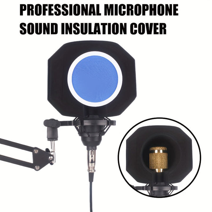 Micrófono profesional con espuma de alta densidad para reducción de ruido, cubierta de estudio para grabación de sonido aislado, estuche de protección de alta densidad para reducción efectiva de ruido y reflexión, pantalla de viento portátil para cantar