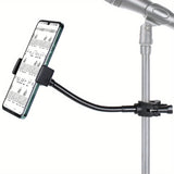 Soporte Ajustable para Teléfono en Soportes de Micrófono - ABS Duradero y Aleación de Aluminio, Rotación 360°, Montaje Sin Herramientas, Portátil Manos Libres para Smartphones (), Adaptador de Clip para Microphone, Accesorios de Actuación, Sujeción Segur
