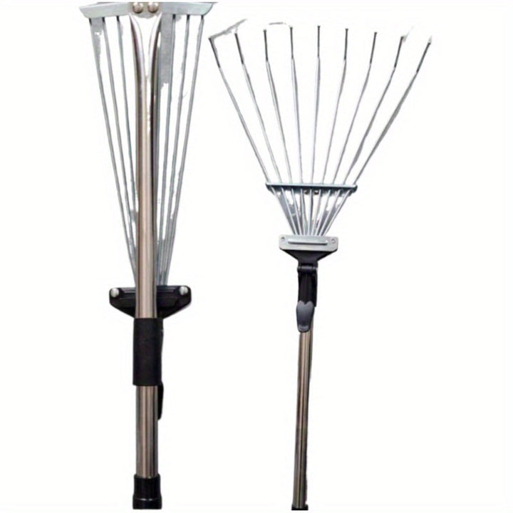 1 pieza de rastrillo de jardín ajustable de gran resistencia con cabeza expansible - Rastrillo de jardín plegable para césped, camping, arbustos y ro - Mango negro, no necesita baterías, rastrillo de jardín expansible, herramienta de cuidado de césped, m