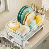1pc Estante de Metal Ahorrador de Espacio con Portavasos y Tabla de Drenaje, Organizador de Cocina para Encimera, Estante de Acabado Pintado para Almacenamiento de Platos y Cubiertos - Negro/Blanco, Estante de Pie