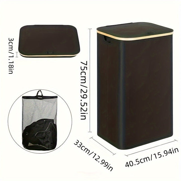 Cesta de ropa grande de nailon con tapa y asas, estilo bohemio, hamper rectangular para el hogar, baño o lavandería, incluye bolsa interior y múltiples compartimentos, disponible en negro, blanco, gris, rosa y beige