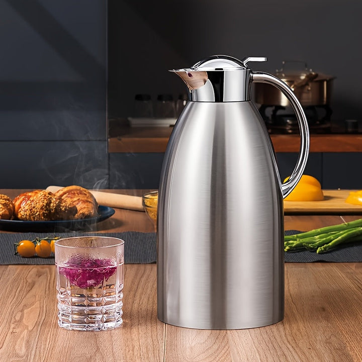 Botella Aislada de Acero Inoxidable de 3L/101.44 Onzas - Jarrón de Agua Aislado al Vacío con Cierre de Botón de Pulsar Fácil, Cafetera Térmica de Pared Doble, Adecuado para Bebidas Calientes y Frías, Té - Uso Versátil