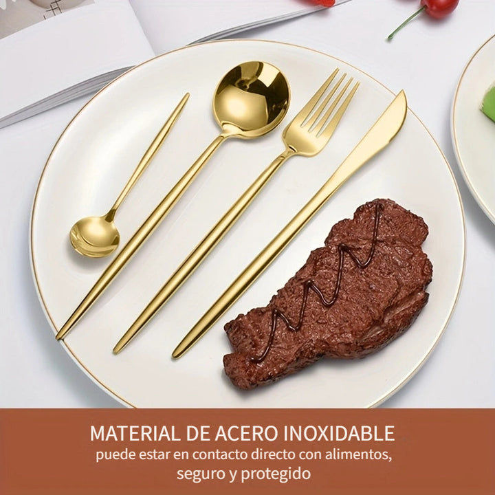 24 piezas Juego de cubiertos de acero inoxidable, juego de cubiertos aptos para lavavajillas con cuchillos, tenedores, cucharas, cucharaditas para el hogar, cocina, restaurante, fiesta, boda - Ideal para Navidad, Halloween, Pascua, Hanukkah, Acción de Gr