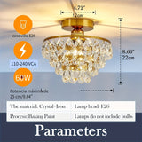 1 Lámpara de Techo Semi-Encajada Moderna con Colgante de Cristal E26 para Granja, Pasillo Dormitorio Baño Armario Entrada Dorado, , Plateado, Cepillado en Oro