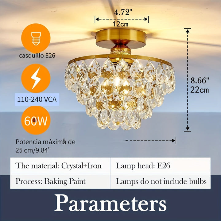 1 Lámpara de Techo Semi-Encajada Moderna con Colgante de Cristal E26 para Granja, Pasillo Dormitorio Baño Armario Entrada Dorado, , Plateado, Cepillado en Oro