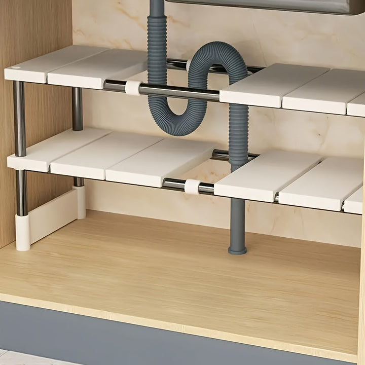 Organizador Ajustable para Debajo del Fregadero AYQW - Estante de Acero Inoxidable Multinivel Ahorrador de Espacio para Armarios de Cocina y Baño, Diseño Duradero sin Madera, Instalación Fácil