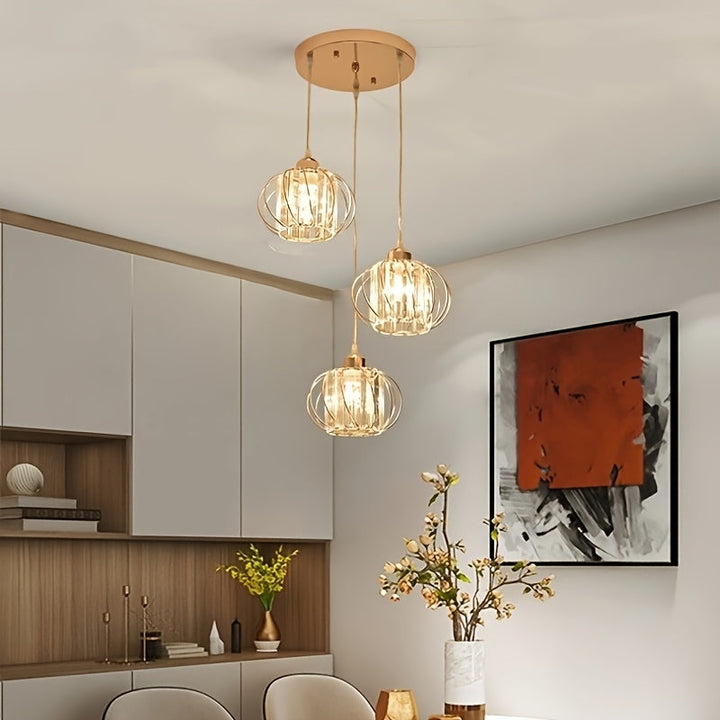 Lámpara de forma de calabaza dorada E27 - 3 cabezas, candelabro tradicional de metal con pantalla de vidrio, montaje semienterrado para entrada, baño, balcón, escalera y comedor - No incluye bombilla, iluminación festiva, iluminación elegante, construcci