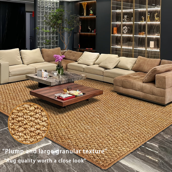 1 pieza, alfombra circular de piña de jute falso versátil, alfombra rectangular marrón grande para el salón, con una rica textura con partículas grandes, sensación de alta calidad, pesa 1250 gramos por metro cuadrado, adecuada para decorar sofás de salón