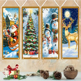 Conjunto de 4 Banderines Navideños para Porche - Decoraciones Duraderas de Poliéster con Diseños de Santa, Muñeco de Nieve, Reno y Árbol, 119.89cm x 40.13cm, Fáciles de Colgar y Lavables para Exhibición en la Puerta de las Fiestas