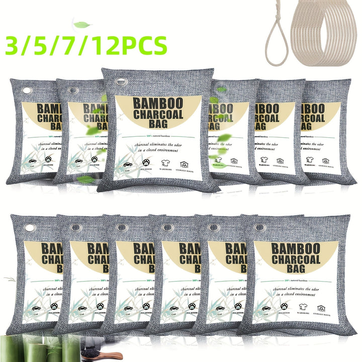 3/5/7/12 unidades de Bolsas de Carbón de Bambú para Eliminar Olores - Perfectas para Zapatos, Armarios, Coches, Baños, Despensas - Sin Necesidad de Electricidad