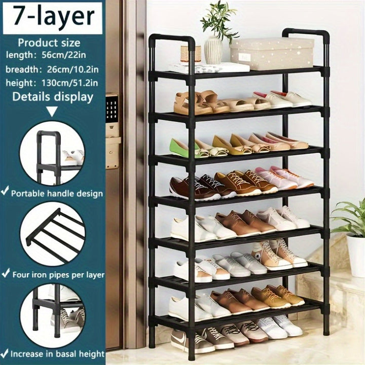 Organizador de zapatos resistente para tenis talla 18-24, diseño moderno que ahorra espacio con 6/7/8 niveles, almacenamiento de tela multicapa, fácil de armar y portátil para guardar tacones y botas, ideal para entradas