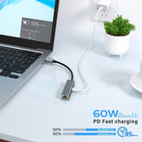 Adaptador USB C a Ethernet con Puerto de Carga [60W], Thunderbolt 3 y LAN Gigabit (1000Mbps) - Compatible con MacBook Pro/Air, iPhone 15, iPad, Dell XPS, Chromebook, Google TV, Conexión Versátil, Acabado Metálico Elegante, Diseño Compacto, Alta Velocidad