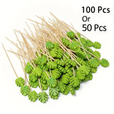 100pcs/50pcs Palitos para Cócteles Tropicales, Palillos de Monstera para Cócteles, Palillos Decorativos para Fiestas, Palos de Bambú Hawaiano, Palitos para Aperitivos y Bebidas Frutales Regalo de Halloween