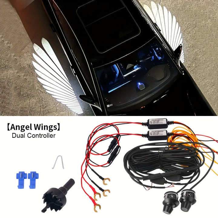 Conjunto de Luces Proyectoras para Coche con Alas de Ángel, Luces de Bienvenida LED en el Espejo Retrovisor Lateral y Puerta, Iluminación Ambiental que se Enciende al Desbloquear/Bloquear durante 30 Segundos