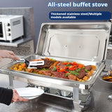 Juego de platos de acero inoxidable aislados con estufa de cena, contenedor de calefacción comercial para hotel, restaurante y banquetes, termo rectangular plateado adecuado para catering, banquetes y fiestas, utensilios para servir.