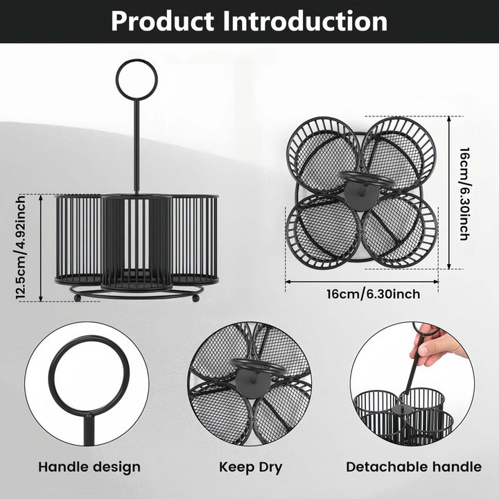 Porta Utensilios de Cocina, Organizador de Cubiertos Grande, Estante Metálico para Utensilios con 4 Secciones, Ideal para Mesa de Cocina