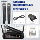 Sistema de micrófono inalámbrico de 4 canales Depusheng, micrófono inalámbrico portátil sin cable, para iglesia, DJ, bodas, fiestas, karaoke, presentaciones de clase.