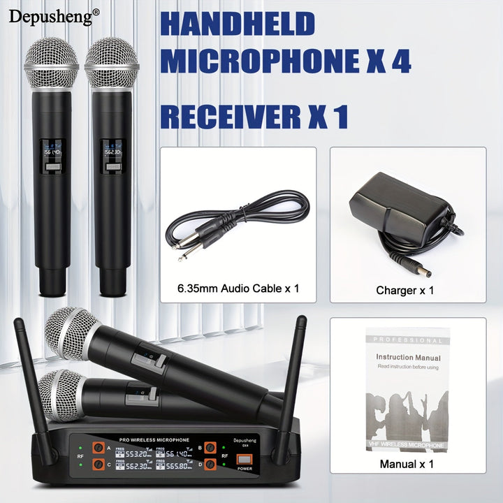 Sistema de micrófono inalámbrico de 4 canales Depusheng, micrófono inalámbrico portátil sin cable, para iglesia, DJ, bodas, fiestas, karaoke, presentaciones de clase.
