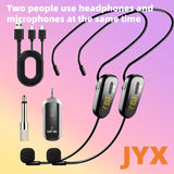 Microfono sin varillas JYX U-210 Más Vendido para 2 Personas con Amplificador de Voz, Adecuado para Actuaciones en Escenario, Enseñanza, Entrenamiento, Yoga, Discursos, Karaoke y Charlas, Carga USB