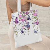 1 pieza de bolso de lona para mujer con diseño de mariposa y flores - Ligero, plegable, duradero para compras en bibliotecas, escuelas y uso diario, bolso escolar | Diseño floral de mariposa | Bolso plegable
