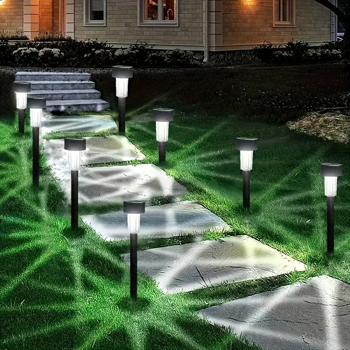 10 paquetes de luces de sendero LED alimentadas por energía solar - Iluminación exterior de alta calidad y resistente al clima con encendido automático/apagado, luz blanca brillante para jardín, césped, senderos, terraza, entrada y decoración navideña, l