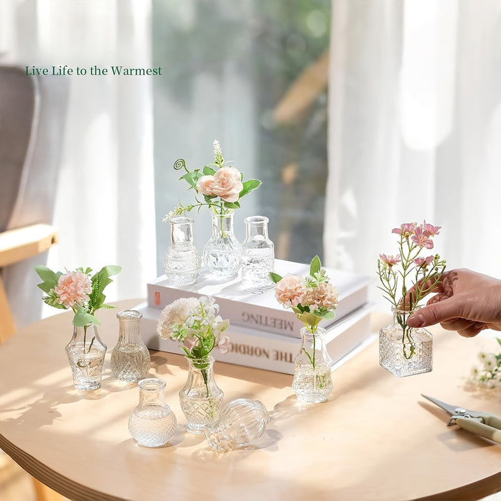 20 piezas de jarrones de flores de vidrio vintage para centros de mesa - Jarrón de flores transparente de miniatura, conjunto de diseños variados (flores, frutas, verduras), ideal para decoración del hogar, jarrones de decoración del hogar