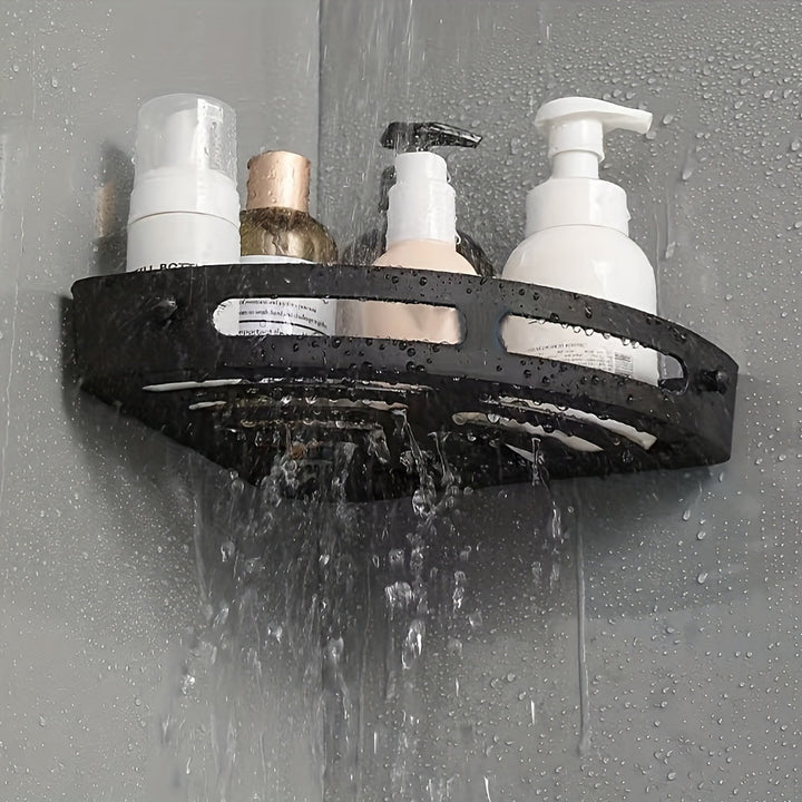 1pc estante de baño sin perforaciones, estante triangular para baño o cocina, material plástico, organizador sin taladros