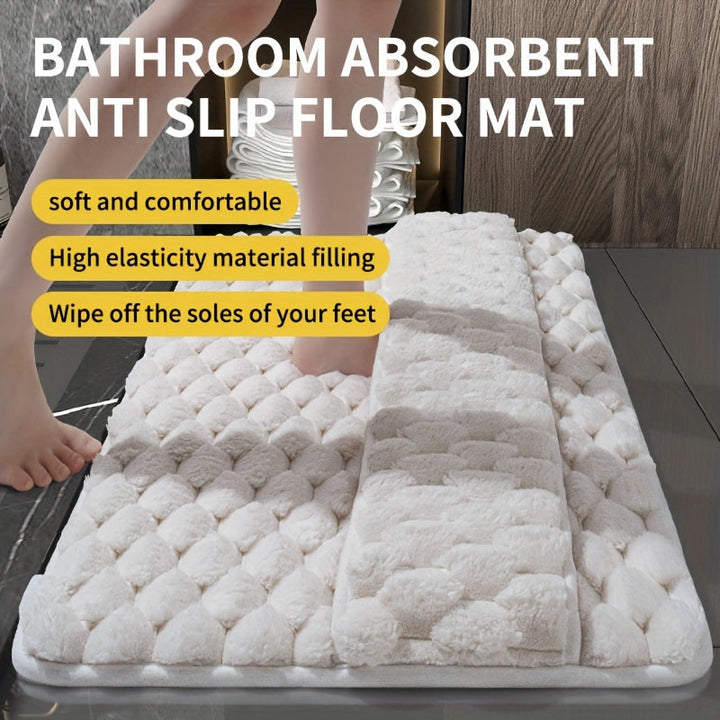 Alfombra de Baño de Espuma Viscoelástica Suave con Base Antideslizante, Superficie Texturizada y Atrapa Agua para el Hogar - Blanca, Forma Rectangular, Material de Alta Elasticidad, Suelos Fáciles de Limpiar, Alfombra de Baño