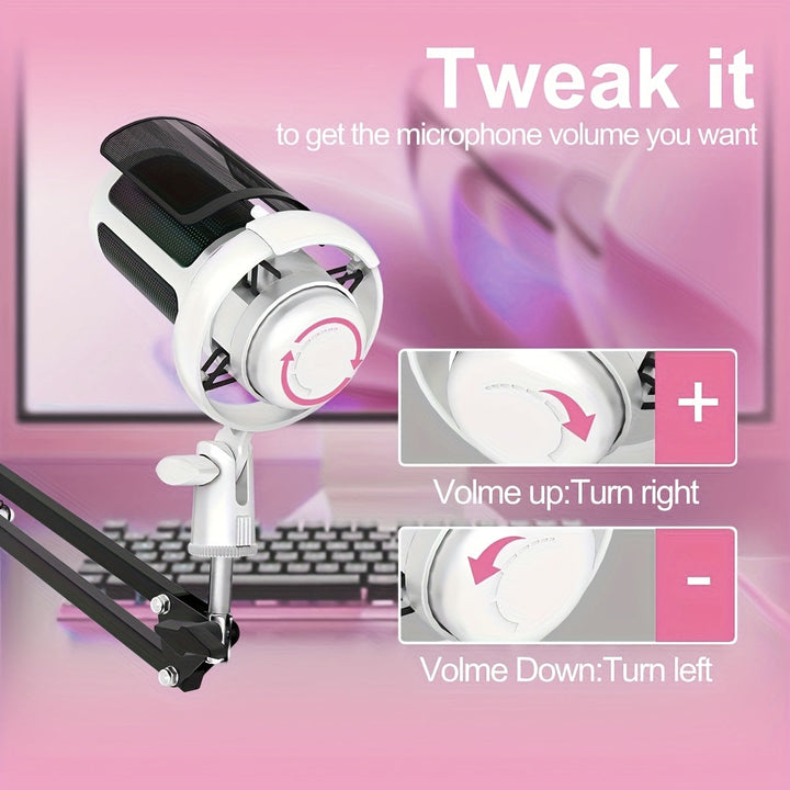 Un toque de silencio, Kit de micrófono de condensador USB | Brazo de soporte ajustable de 360° | Un botón de silencio y Plug-and-Play | Reducción de ruido HD | Ideal para transmisión en vivo, juegos, podcasting, grabación | Construcción duradera de ABS |