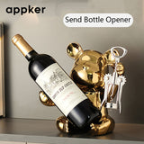 Estante de vino de oso de dibujos animados de terracota Appker con abridor de botellas integrado, exhibición de almacenamiento decorativo de cerámica para la sala de estar, decoración de cocina de bar en casa