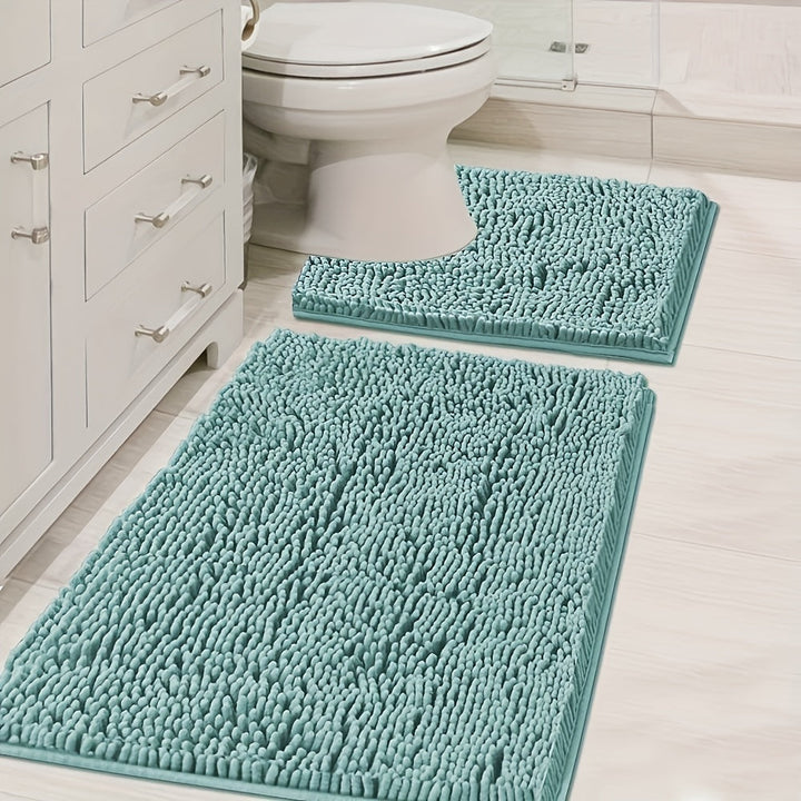2pcs Alfombra de Baño de Chenilla, Alfombra de Baño Rectangular en Forma de U, Alfombra de Peluche Esponjosa para Baño, Absorbente y Antideslizante, Decoración de Baño