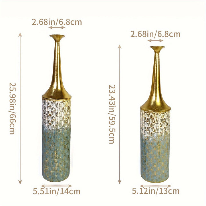 Juego de 2 Grandes Jarrones Decorativos Altos para Suelo - 23.4/26 pulgadas, Gran Jarrón Costero para Decoración del Hogar en la Sala de Estar, Jarrones Rústicos de Flores Metálicos para Planta y Casa de Campo
