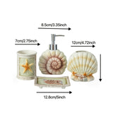 Conjunto de accesorios de baño de cerámica con conchas marinas de 4 piezas, 1 tazas para gargajeo, 1 soportes para cepillos de dientes, 1 platos para jabón, 1 dispensador de jabón (esmalte mate)