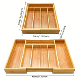 Caixa de Almacenamiento Extensible para Cubiertos de Teca, Organizador de Cajón de Teca, Bandeja para Utensilios con Divisores Estriados, Adecuado para la Organización de Cubertería y Herramientas de Cocina en Dormitorio o Sala de Estar