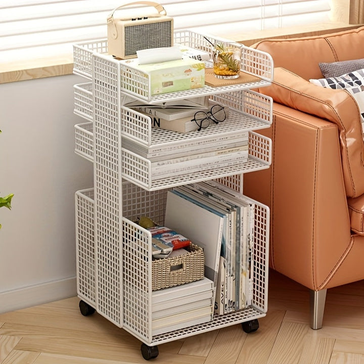 Un pequeño archivador debajo de la mesa, un estante móvil para el escritorio, práctico para libros y artículos.