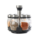 Juego de Tarros de Vidrio para Especias con Base Giratoria - 6 Tarros y Plato Rotativo para Sal, Pimienta, Azúcar - Organizador de Encimera de Cocina