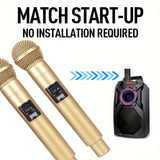 4piezas Micrófono inalámbrico dinámico de mano doble dorado Karaoke con receptor recargable para boda fiesta discurso club escuela reunión