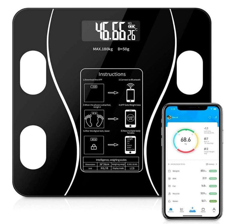 Bascula Pesa Vidrio 180kg Inteligente Con Bluetooth Digital