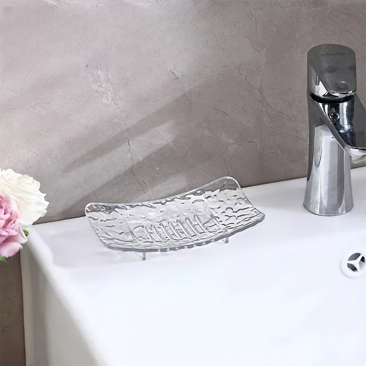 Jabonera Individual con Tira de Drenaje, Almacenamiento Multifuncional para Escritorio, Pequeño Estante de Almacenamiento - Ahorra Espacio - Perfecto para Baño y Cocina, Material PET Duradero, Diseño Creativo de Onda de Agua