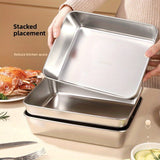 4 piezas, paquete de cuatro platos de acero inoxidable extra grande con tapas, plato de ensalada, bandeja de platos laterales, caja rectangular de frescura para almacenamiento de preparación, recipiente de salsa.