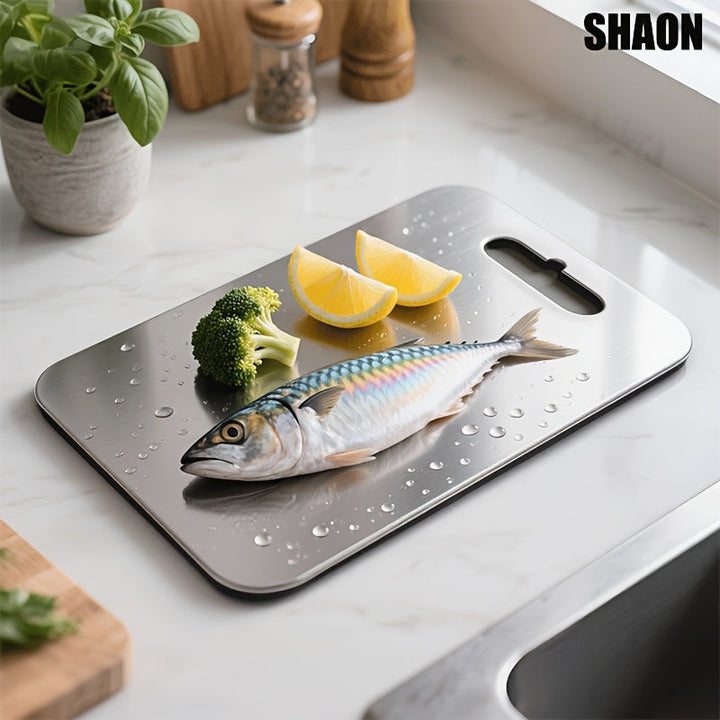 Conjunto de 3 tablas de corte de acero inoxidable SHAON - Tablas de picar para cocina - Platos de titanio de doble cara aptos para lavavajillas para preparación de comidas en exteriores y camping en casa