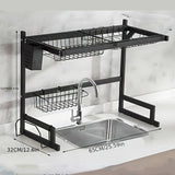 1 pieza de soporte de platos de fregadero de acero inoxidable - Soporte de almacenamiento de cocina de doble capa con soporte de utensilios desmontable y plato de drenaje, organizador de encimera que ahorra espacio, adecuado para uso doméstico y restaura