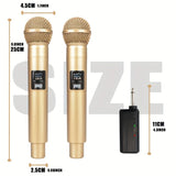 4piezas Micrófono inalámbrico dinámico de mano doble dorado Karaoke con receptor recargable para boda fiesta discurso club escuela reunión