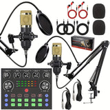 Paquete de equipo para podcasts, interfaz de audio V8s, micrófono con cable, tarjeta de sonido integrada y micrófono condensador BM800, ideal para grabación, transmisión en vivo y emisiones