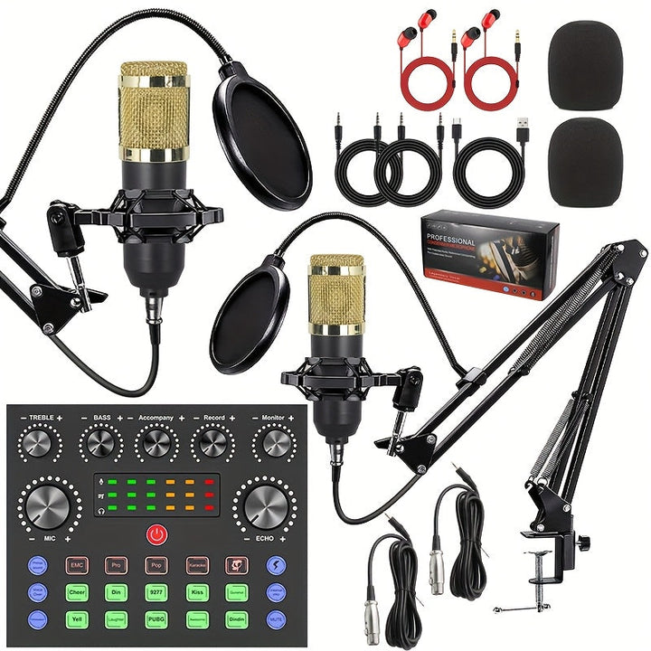 Paquete de equipo para podcasts, interfaz de audio V8s, micrófono con cable, tarjeta de sonido integrada y micrófono condensador BM800, ideal para grabación, transmisión en vivo y emisiones
