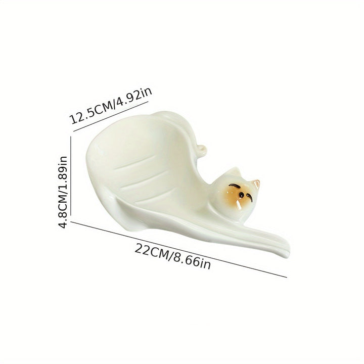 Adorable jabonera de cerámica con forma de gato, ideal para baños y cocinas. Fácil de limpiar, mantiene los jabones secos. Regalo perfecto para Halloween, Navidad, Pascua y más