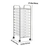 Carrito de almacenamiento con ruedas, 10/12/15 cajones, estructura metálica y cajones de plástico, multifuncional, práctico para el hogar y la oficina (Blanco transparente/Negro avanzado/Color2)